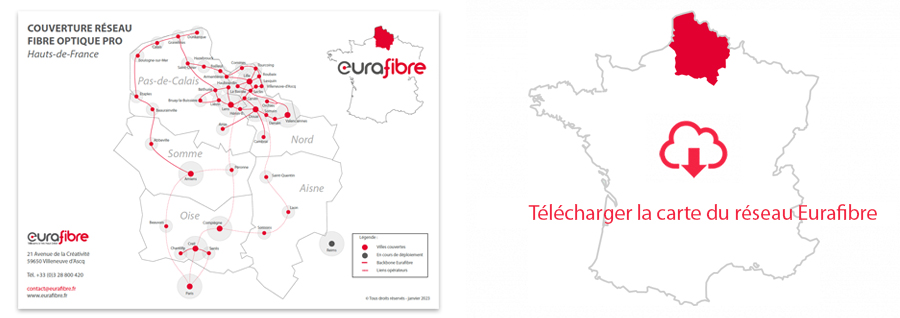 Carte réseau Eurafibre Fibre Optique Hauts-de-France mars 2023